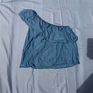American Eagle Blue One-Shoulder Ruffle Top Size S